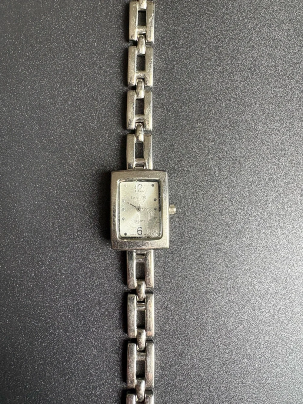 Rectangular Silver Link Bracelet Watch - measurements shown non running